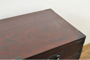 中古　欅産業　仙台民芸箪笥(仙台箪笥)　漆塗りの品のある佇まいが美しい衣装箪笥(引き出し、サイドチェスト、収納箪笥、和たんす)(R-076418)
