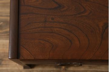 和製アンティーク　総欅(ケヤキ)材　銅金具の重厚な文机(ローテーブル、座机、センターテーブル、作業台、ワークデスク、テレビ台、在宅用、在宅ワーク用)(R-076420)