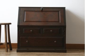 中古　北海道民芸家具　コンパクトで使い勝手の良いライティングビューロー(簿記机、ワークデスク、引き出し、サイドチェスト、在宅用、在宅ワーク用)(R-076426)