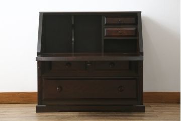 中古　北海道民芸家具　コンパクトで使い勝手の良いライティングビューロー(簿記机、ワークデスク、引き出し、サイドチェスト、在宅用、在宅ワーク用)(R-076426)