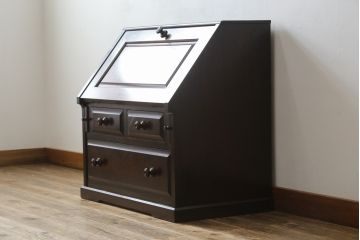 中古　北海道民芸家具　コンパクトで使い勝手の良いライティングビューロー(簿記机、ワークデスク、引き出し、サイドチェスト、在宅用、在宅ワーク用)(R-076426)