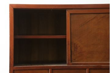 和製アンティーク　檜(ヒノキ)材・欅(ケヤキ)材　シンプルなつくりがお部屋に取り入れやすい二段重ね収納棚(戸棚、キャビネット、重ねタンス、茶棚、茶箪笥、水屋箪笥、食器棚、サイドボード、店舗什器)(R-076429)