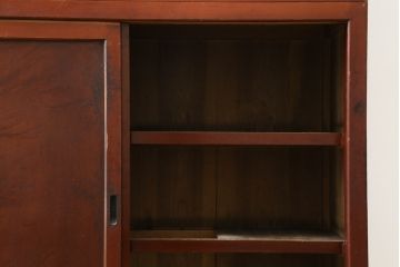 和製アンティーク　檜(ヒノキ)材・欅(ケヤキ)材　シンプルなつくりがお部屋に取り入れやすい二段重ね収納棚(戸棚、キャビネット、重ねタンス、茶棚、茶箪笥、水屋箪笥、食器棚、サイドボード、店舗什器)(R-076429)