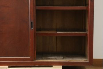 和製アンティーク　檜(ヒノキ)材・欅(ケヤキ)材　シンプルなつくりがお部屋に取り入れやすい二段重ね収納棚(戸棚、キャビネット、重ねタンス、茶棚、茶箪笥、水屋箪笥、食器棚、サイドボード、店舗什器)(R-076429)