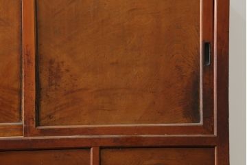 和製アンティーク　檜(ヒノキ)材・欅(ケヤキ)材　シンプルなつくりがお部屋に取り入れやすい二段重ね収納棚(戸棚、キャビネット、重ねタンス、茶棚、茶箪笥、水屋箪笥、食器棚、サイドボード、店舗什器)(R-076429)