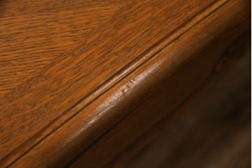 フランスビンテージ　オーク材　すらっと伸びた猫脚に施されたデザインが上品なパーケットリーエクステンションテーブル(ダイニングテーブル、4人掛け、6人掛け、食卓、ヴィンテージ)(R-076436)
