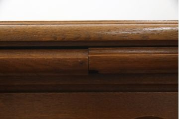 フランスビンテージ　オーク材　すらっと伸びた猫脚に施されたデザインが上品なパーケットリーエクステンションテーブル(ダイニングテーブル、4人掛け、6人掛け、食卓、ヴィンテージ)(R-076436)