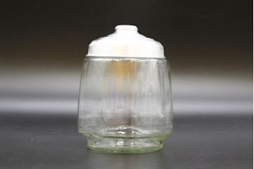 昭和レトロ　当時物　大正〜昭和初期　アルミ蓋　昔懐かしい雰囲気漂うガラス瓶3個セット(キャニスター、ガラスビン、硝子、菓子瓶、フタ付き)(R-076438)