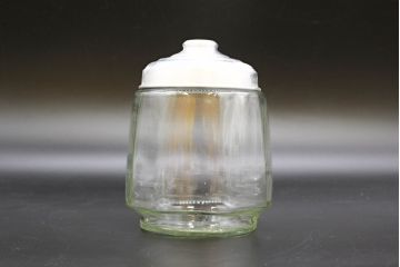 昭和レトロ　当時物　大正〜昭和初期　アルミ蓋　昔懐かしい雰囲気漂うガラス瓶3個セット(キャニスター、ガラスビン、硝子、菓子瓶、フタ付き)(R-076438)