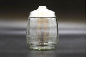 昭和レトロ　当時物　大正〜昭和初期　アルミ蓋　昔懐かしい雰囲気漂うガラス瓶3個セット(キャニスター、ガラスビン、硝子、菓子瓶、フタ付き)(R-076439)
