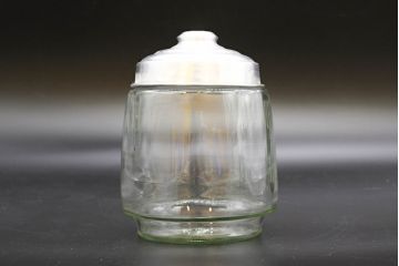昭和レトロ　当時物　大正〜昭和初期　アルミ蓋　昔懐かしい雰囲気漂うガラス瓶3個セット(キャニスター、ガラスビン、硝子、菓子瓶、フタ付き)(R-076439)