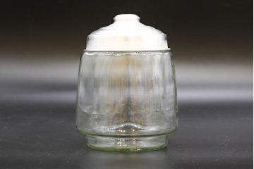 昭和レトロ　当時物　大正〜昭和初期　アルミ蓋　昔懐かしい雰囲気漂うガラス瓶3個セット(キャニスター、ガラスビン、硝子、菓子瓶、フタ付き)(R-076439)