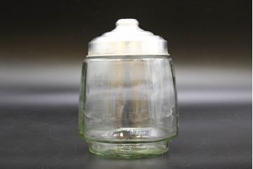 昭和レトロ　当時物　大正〜昭和初期　アルミ蓋　昔懐かしい雰囲気漂うガラス瓶3個セット(キャニスター、ガラスビン、硝子、菓子瓶、フタ付き)(R-076439)