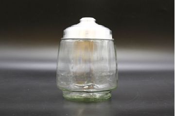 昭和レトロ　当時物　大正〜昭和初期　アルミ蓋　昔懐かしい雰囲気漂うガラス瓶3個セット(キャニスター、ガラスビン、硝子、菓子瓶、フタ付き)(R-076440)