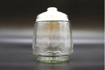昭和レトロ　当時物　大正〜昭和初期　アルミ蓋　昔懐かしい雰囲気漂うガラス瓶3個セット(キャニスター、ガラスビン、硝子、菓子瓶、フタ付き)(R-076440)
