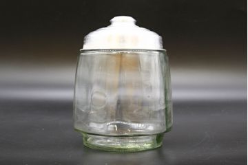 昭和レトロ　当時物　大正〜昭和初期　アルミ蓋　昔懐かしい雰囲気漂うガラス瓶3個セット(キャニスター、ガラスビン、硝子、菓子瓶、フタ付き)(R-076440)