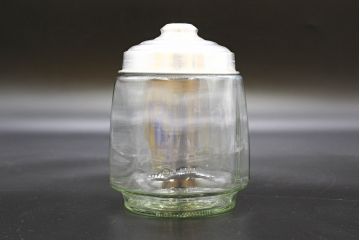 昭和レトロ　当時物　大正〜昭和初期　アルミ蓋　昔懐かしい雰囲気漂うガラス瓶3個セット(キャニスター、ガラスビン、硝子、菓子瓶、フタ付き)(R-076441)