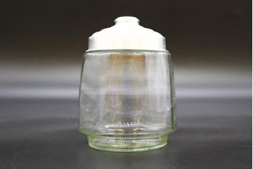 昭和レトロ　当時物　大正〜昭和初期　アルミ蓋　昔懐かしい雰囲気漂うガラス瓶3個セット(キャニスター、ガラスビン、硝子、菓子瓶、フタ付き)(R-076441)