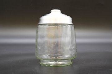 昭和レトロ　当時物　大正〜昭和初期　アルミ蓋　昔懐かしい雰囲気漂うガラス瓶3個セット(キャニスター、ガラスビン、硝子、菓子瓶、フタ付き)(R-076441)
