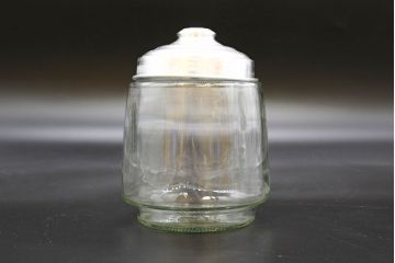 昭和レトロ　当時物　大正〜昭和初期　アルミ蓋　昔懐かしい雰囲気漂うガラス瓶3個セット(キャニスター、ガラスビン、硝子、菓子瓶、フタ付き)(R-076442)