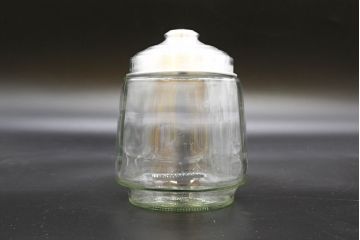 昭和レトロ　当時物　大正〜昭和初期　アルミ蓋　昔懐かしい雰囲気漂うガラス瓶3個セット(キャニスター、ガラスビン、硝子、菓子瓶、フタ付き)(R-076442)