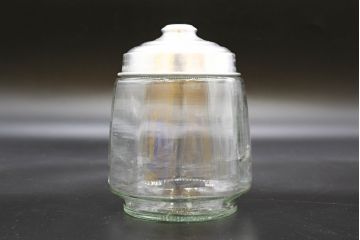昭和レトロ　当時物　大正〜昭和初期　アルミ蓋　昔懐かしい雰囲気漂うガラス瓶3個セット(キャニスター、ガラスビン、硝子、菓子瓶、フタ付き)(R-076442)
