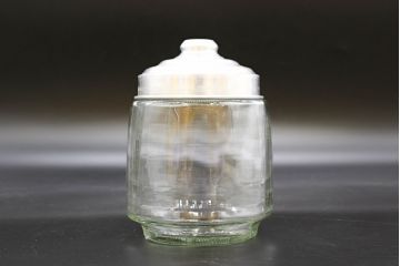 昭和レトロ　当時物　大正〜昭和初期　アルミ蓋　昔懐かしい雰囲気漂うガラス瓶3個セット(キャニスター、ガラスビン、硝子、菓子瓶、フタ付き)(R-076442)
