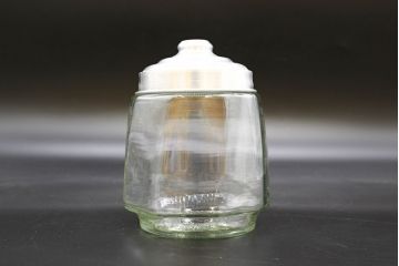昭和レトロ　当時物　大正〜昭和初期　アルミ蓋　昔懐かしい雰囲気漂うガラス瓶3個セット(キャニスター、ガラスビン、硝子、菓子瓶、フタ付き)(R-076442)