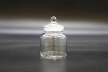 昭和レトロ　大・小　様々な用途に使える蓋付きガラス瓶5個セット(八角、キャニスター、ガラスビン、硝子、菓子瓶、フタ付き)(R-076443)