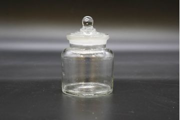 昭和レトロ　大・小　様々な用途に使える蓋付きガラス瓶5個セット(八角、キャニスター、ガラスビン、硝子、菓子瓶、フタ付き)(R-076443)