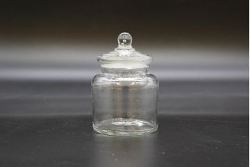 昭和レトロ　大・小　様々な用途に使える蓋付きガラス瓶5個セット(八角、キャニスター、ガラスビン、硝子、菓子瓶、フタ付き)(R-076443)