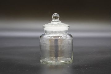 昭和レトロ　様々な用途に使える蓋付きガラス瓶5個セット(キャニスター、ガラスビン、硝子、菓子瓶、フタ付き)(R-076444)