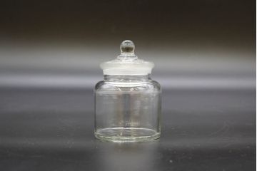昭和レトロ　様々な用途に使える蓋付きガラス瓶5個セット(キャニスター、ガラスビン、硝子、菓子瓶、フタ付き)(R-076447)