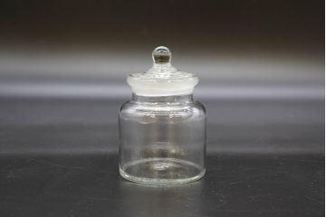 昭和レトロ　様々な用途に使える蓋付きガラス瓶5個セット(キャニスター、ガラスビン、硝子、菓子瓶、フタ付き)(R-076447)