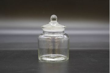 昭和レトロ　様々な用途に使える蓋付きガラス瓶5個セット(キャニスター、ガラスビン、硝子、菓子瓶、フタ付き)(R-076448)