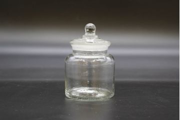 昭和レトロ　様々な用途に使える蓋付きガラス瓶5個セット(キャニスター、ガラスビン、硝子、菓子瓶、フタ付き)(R-076448)