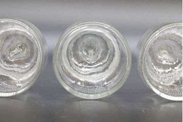昭和レトロ　様々な用途に使える蓋付きガラス瓶5個セット(キャニスター、ガラスビン、硝子、菓子瓶、フタ付き)(R-076448)