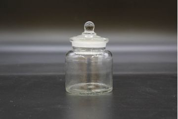 昭和レトロ　様々な用途に使える蓋付きガラス瓶5個セット(キャニスター、ガラスビン、硝子、菓子瓶、フタ付き)(R-076449)