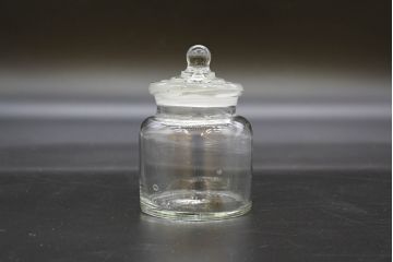 昭和レトロ　様々な用途に使える蓋付きガラス瓶5個セット(キャニスター、ガラスビン、硝子、菓子瓶、フタ付き)(R-076449)