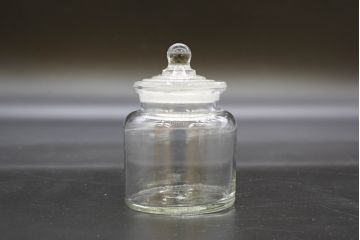 昭和レトロ　様々な用途に使える蓋付きガラス瓶5個セット(キャニスター、ガラスビン、硝子、菓子瓶、フタ付き)(R-076450)