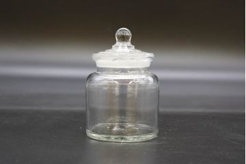 昭和レトロ　様々な用途に使える蓋付きガラス瓶5個セット(キャニスター、ガラスビン、硝子、菓子瓶、フタ付き)(R-076450)