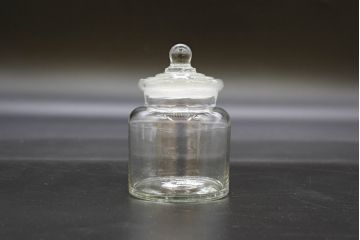 昭和レトロ　様々な用途に使える蓋付きガラス瓶5個セット(キャニスター、ガラスビン、硝子、菓子瓶、フタ付き)(R-076450)