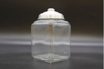 アンティーク雑貨　当時物　デッドストック　アルミ蓋　レトロな雰囲気を醸し出すガラス瓶3個セット(角型、角瓶、キャニスター、ガラスビン、菓子瓶)(R-076451)