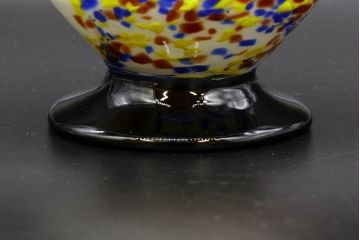 昭和レトロ　戦前　大正　可愛らしいデザインの古いマーブルガラス花瓶2個セット(フリル、色被せ、一輪挿し、花入、花器、硝子、吹きガラス)(R-076457)