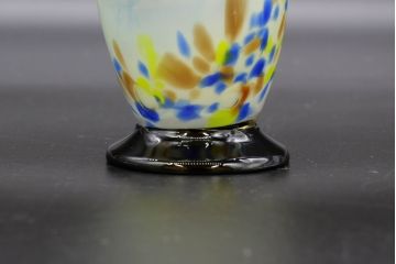 昭和レトロ　戦前　大正　可愛らしいデザインの古いマーブルガラス花瓶2個セット(フリル、色被せ、一輪挿し、花入、花器、硝子、吹きガラス)(R-076458)