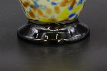 昭和レトロ　戦前　大正　可愛らしいデザインの古いマーブルガラス花瓶2個セット(フリル、色被せ、一輪挿し、花入、花器、硝子、吹きガラス)(R-076463)
