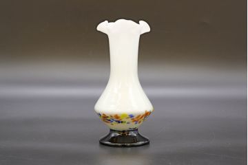 昭和レトロ　戦前　大正　可愛らしいデザインの古いマーブルガラス花瓶2個セット(フリル、色被せ、一輪挿し、花入、花器、硝子、吹きガラス)(R-076464)