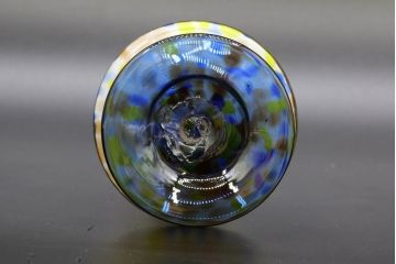昭和レトロ　戦前　大正　可愛らしいデザインの古いマーブルガラス花瓶2個セット(フリル、色被せ、一輪挿し、花入、花器、硝子、吹きガラス)(R-076467)