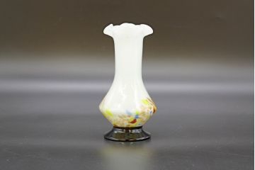 昭和レトロ　戦前　大正　可愛らしいデザインの古いマーブルガラス花瓶2個セット(フリル、色被せ、一輪挿し、花入、花器、硝子、吹きガラス)(R-076468)