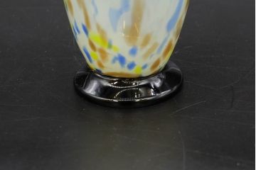 昭和レトロ　戦前　大正　可愛らしいデザインの古いマーブルガラス花瓶2個セット(フリル、色被せ、一輪挿し、花入、花器、硝子、吹きガラス)(R-076469)
